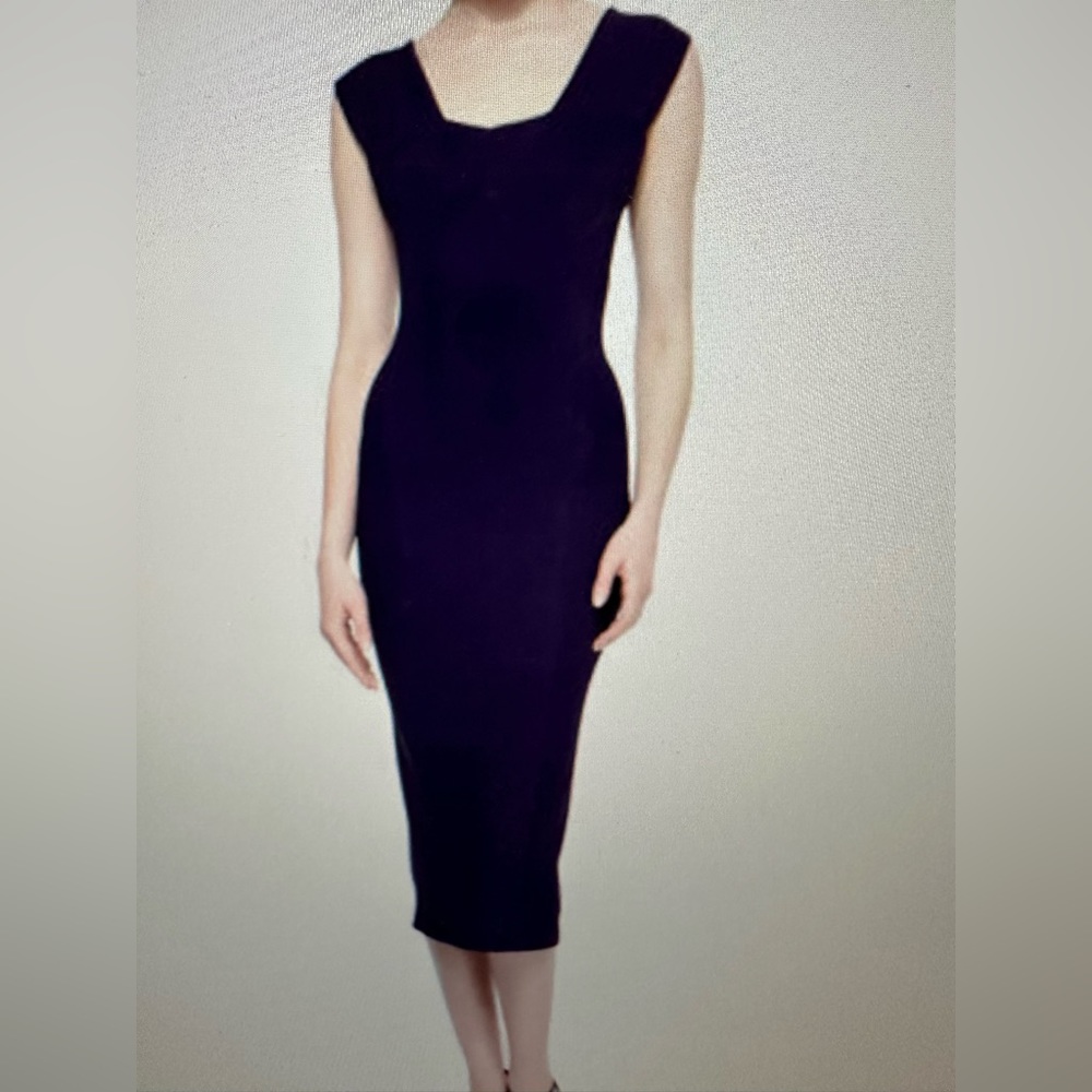 Donna Karan Crepe Sheath dark purple midi dress